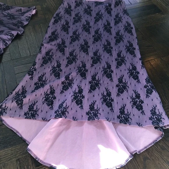 Purple High Low Skirt and Top. Lace fabric.